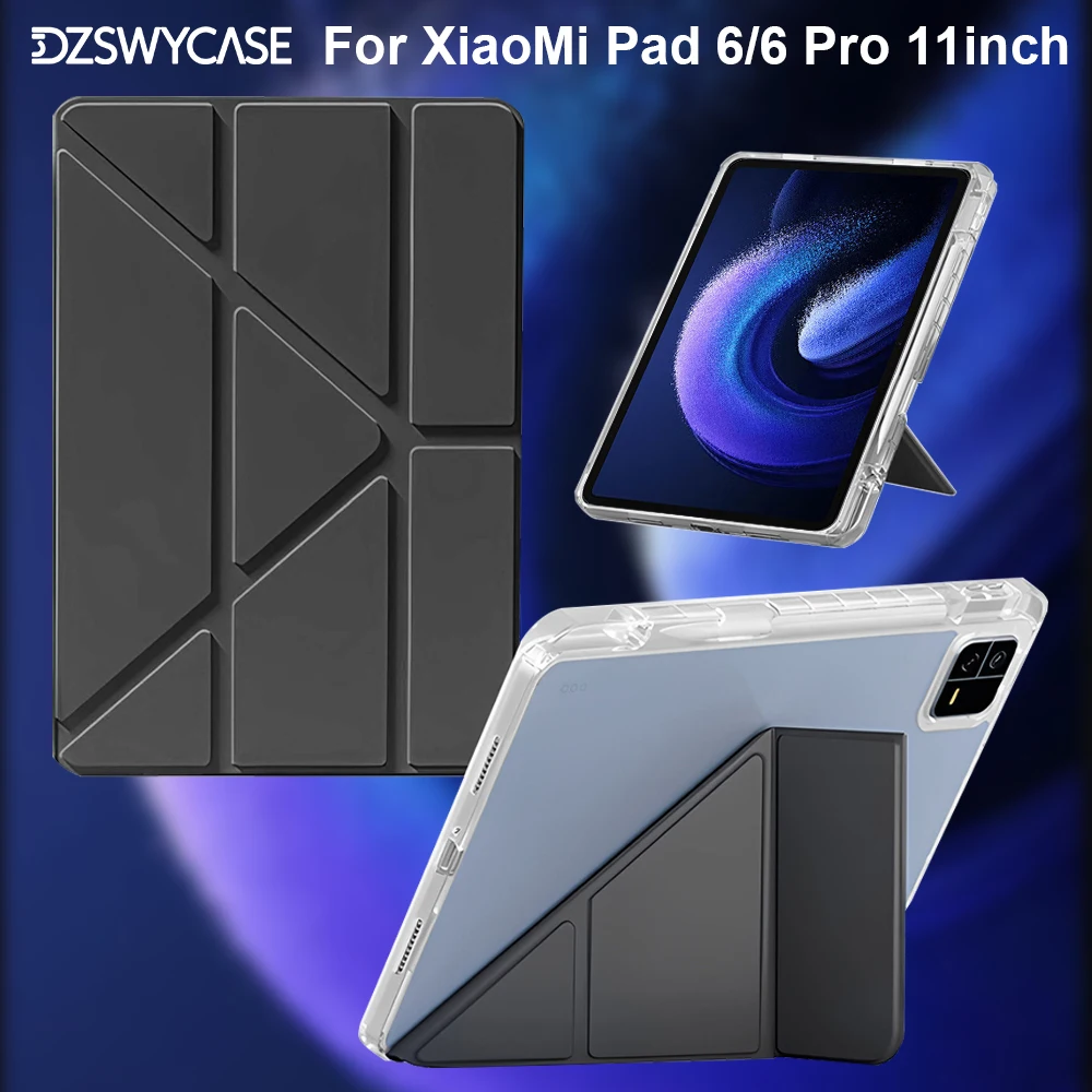 Clear Case for XiaoMi Pad 6/6 Pro 11 inch 2023, Y-Folding Multi-Angle Stand with Pencil Holder Acrylic Hard Back Cover