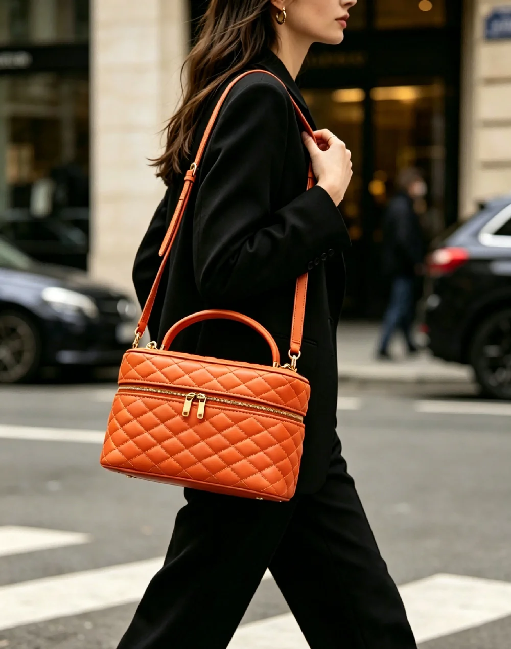 

Яркая оранжевая стеганая кожаная сумка для женщин: модная сумка через плечо с верхней ручкой и двойной молнией для повседневных поездок