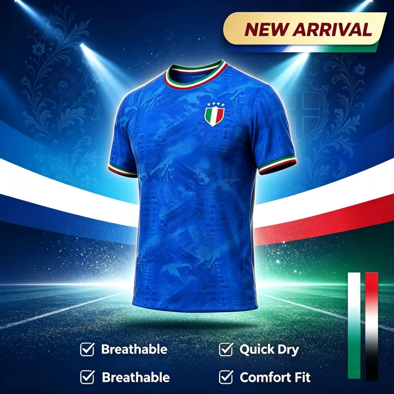 Image of 2026 Sommer Neu Italien Vintage 3D-Druck Nationalflagge Fußballtrikot Familien-Matching-T-Shirt Geeignet für Alltag und Training