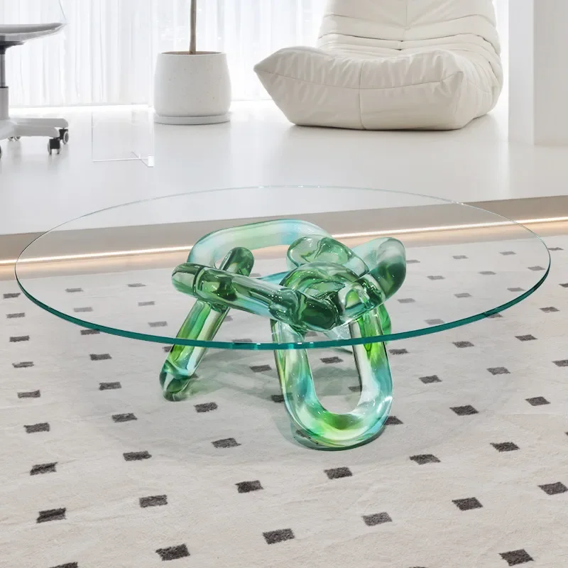 Discount Light luxury minimalist coffee table designer transparent resin art living room crystal special-shaped tempered glass t