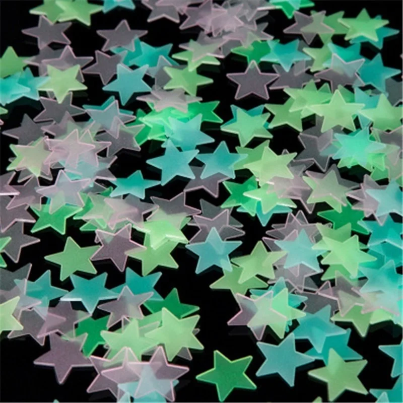 

100pcs/lot 3D Ceiling Home Decor Stars Glow In The Dark Wall Stickers Energy Storage Stars For Kids Baby Room Bedroom