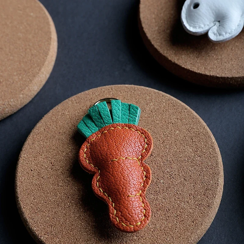 Handmade leather keychains Bag charm Radish rabbit cute simple DIY keychain material bag couple  bag pendant Birthday gift