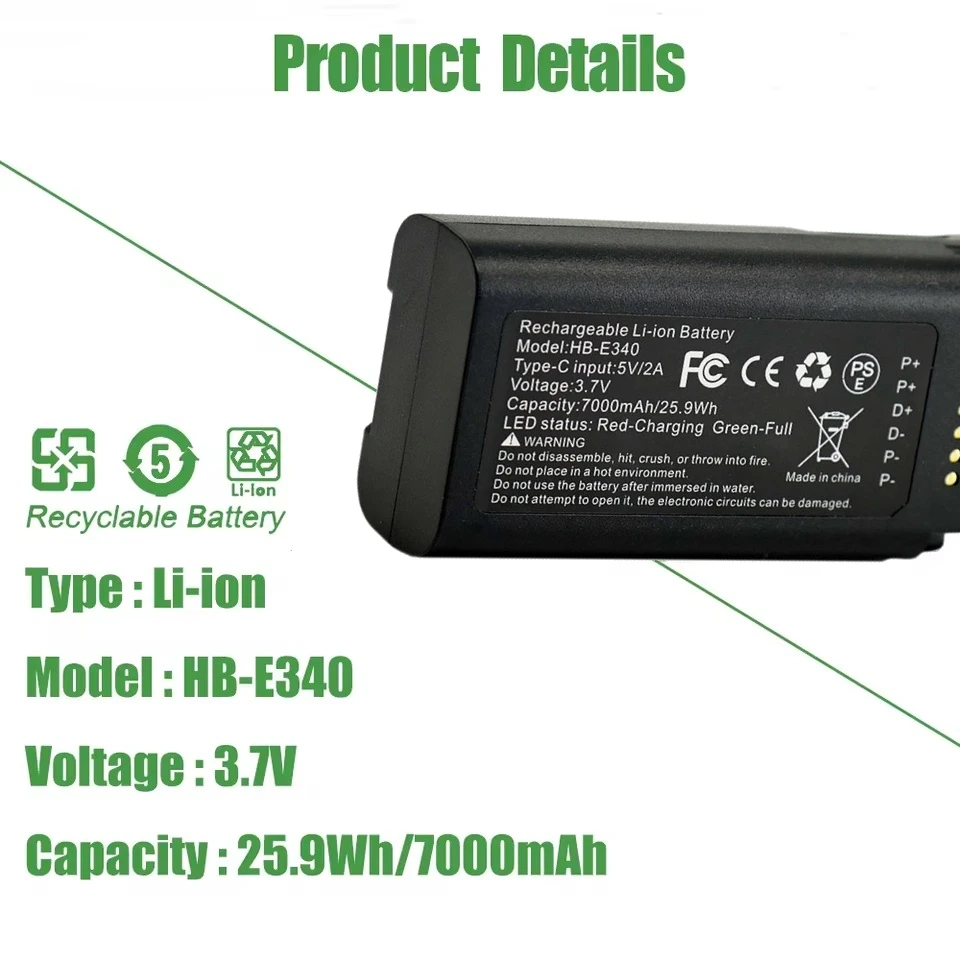 HB-E340 3.7V 7000mAh 25.9Wh Type-C Replacement Li-ion Battery for Eufy E340 Security Video Doorbell Camera C30 C31 Video Smart
