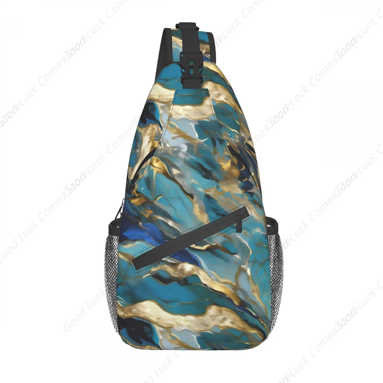 

Blue Gold Marble Sling Bag Crossbody Bags Trendy Sling Backpack Chest Shoulder Bag Gym Cycling Travel Hiking