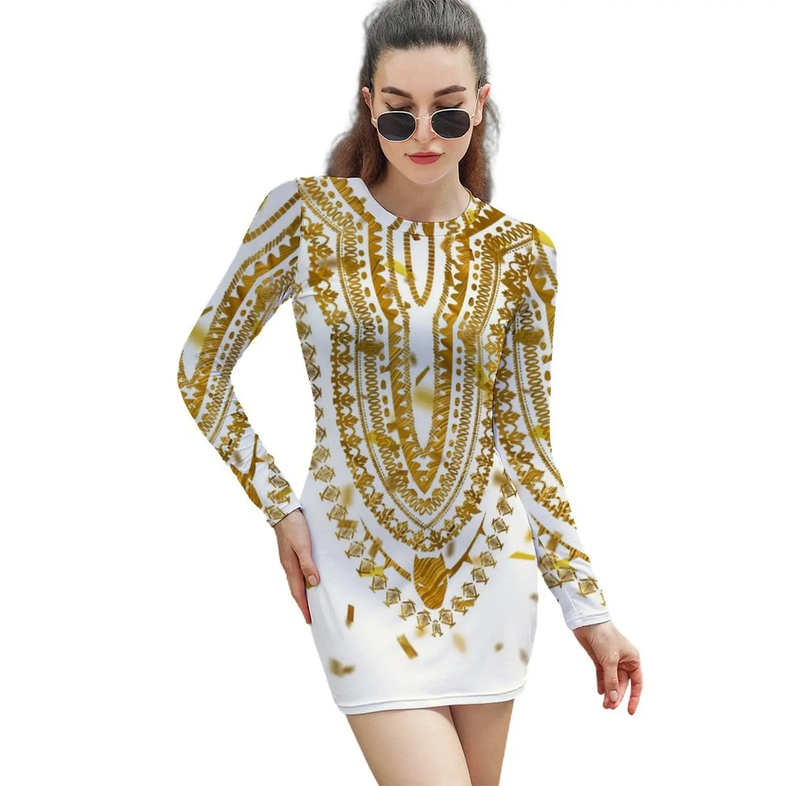 

DASHIKI WAKANDAN GOLD Long-Sleeved Sheath Dress dresses women summer 2024 dresses for womens 2024