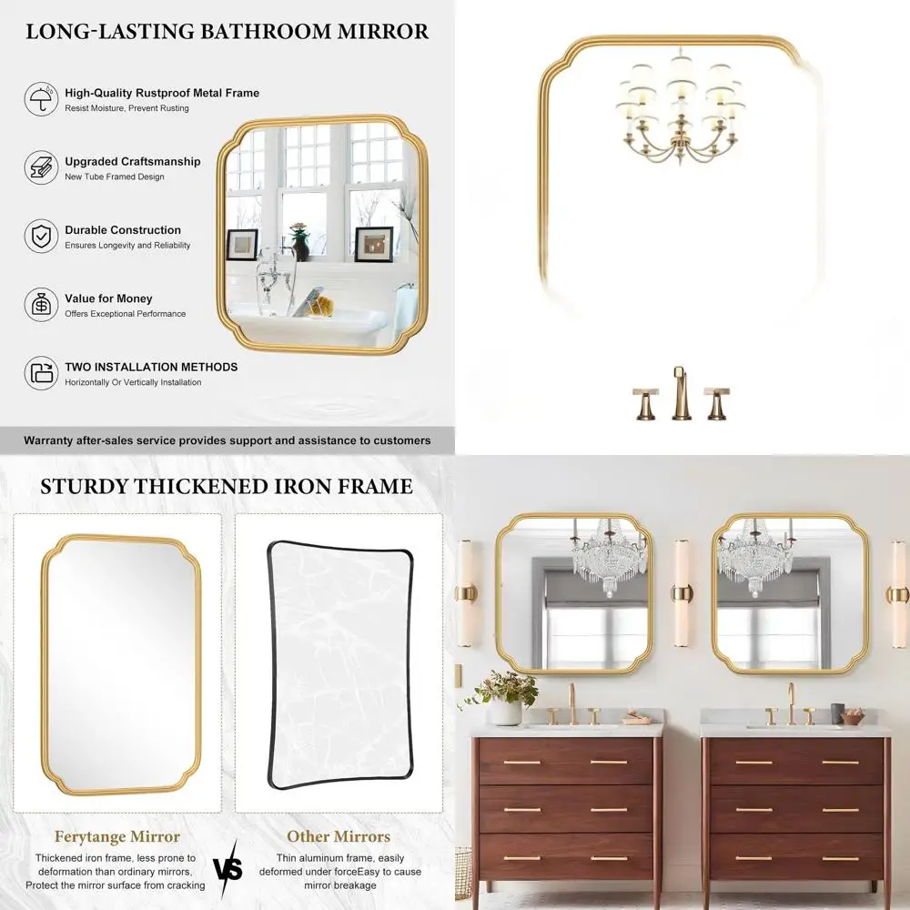 

24 x 24 Contemporary Square Wall Mirror with Rounded Corners and Metal Frame for Bathroom Vanity and Over Sink Decor