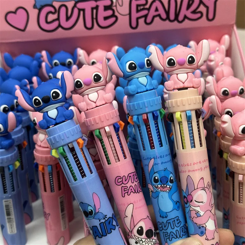 Kawaii Bluey Disney Stitch 0.7mm Ten Color Ballpoint Pen Action Figure Anime 3D Dolls Toys Student Learning Adult Office Gift