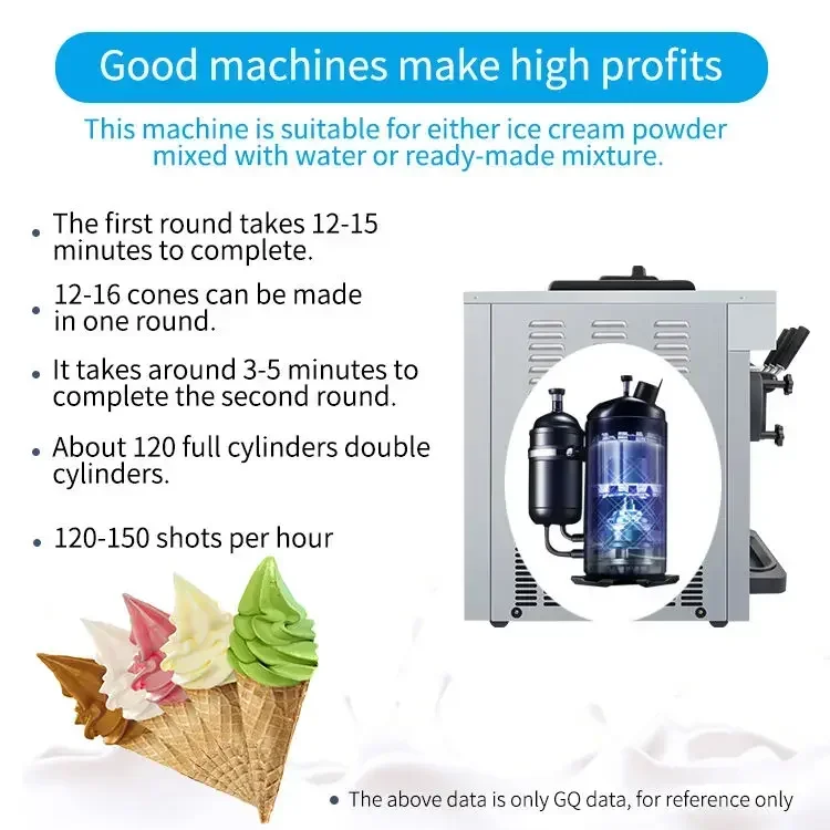 

22~25L/H Commercial Soft Ice Cream Making Machine 3 Flavors 2000W Ice Cream Machinery For Business
