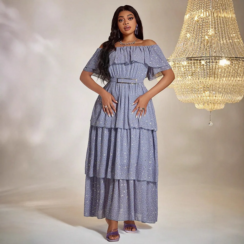 

KY644 Women's Plus Size Dress Elegant Pleated Waist-Cinching Long Dress Party Gown