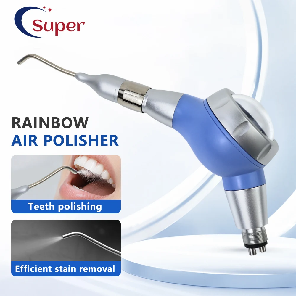 Rainbow Blue Dental Air-Powered Polisher 2/4Holes Sandblasting Handpiece With Removable Elbow Nozzle Professional  Equipment