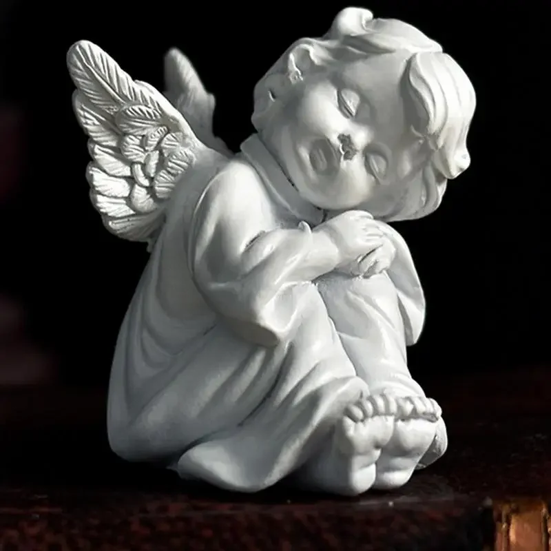 Cute Resin Fairy Girl Angel Figurine Peaceful Prayer Sculpture Desktop Ornaments Retro Flower Fairy Small Decorative Home Decor