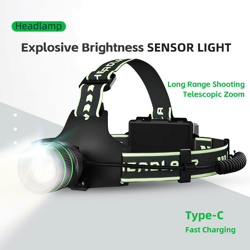 

Powerful Headlamp Long Range Rechargeable Headlight Head Torch Flashlight With USB Charging Light 18650 For Camping Fishing