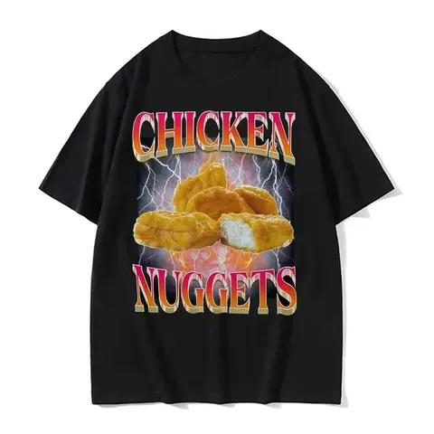 Funny Chicken Nuggets Retro Style Meme Graphic T Shirts for Men and Women Hip Hop Gothic T Shirts Comfy Tops Graphic T Shirts