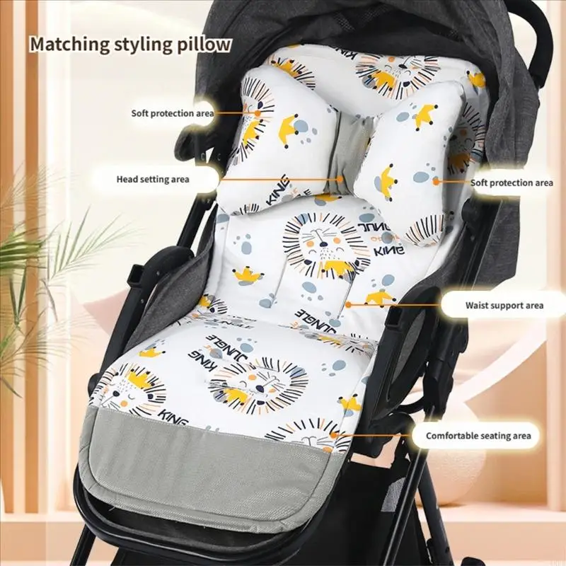  Double Sided Pushchair Cushion Baby Strollers Liners Cushion with Printed Pattern