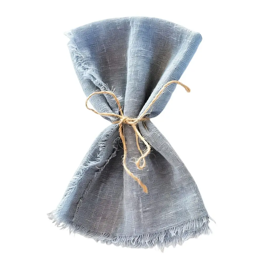 6pcs Fabric Serviette 42x42cm Tassel Napkins Sage Green Reusable Fringed Napkins Retro Style Cloth Napkins Wedding Table