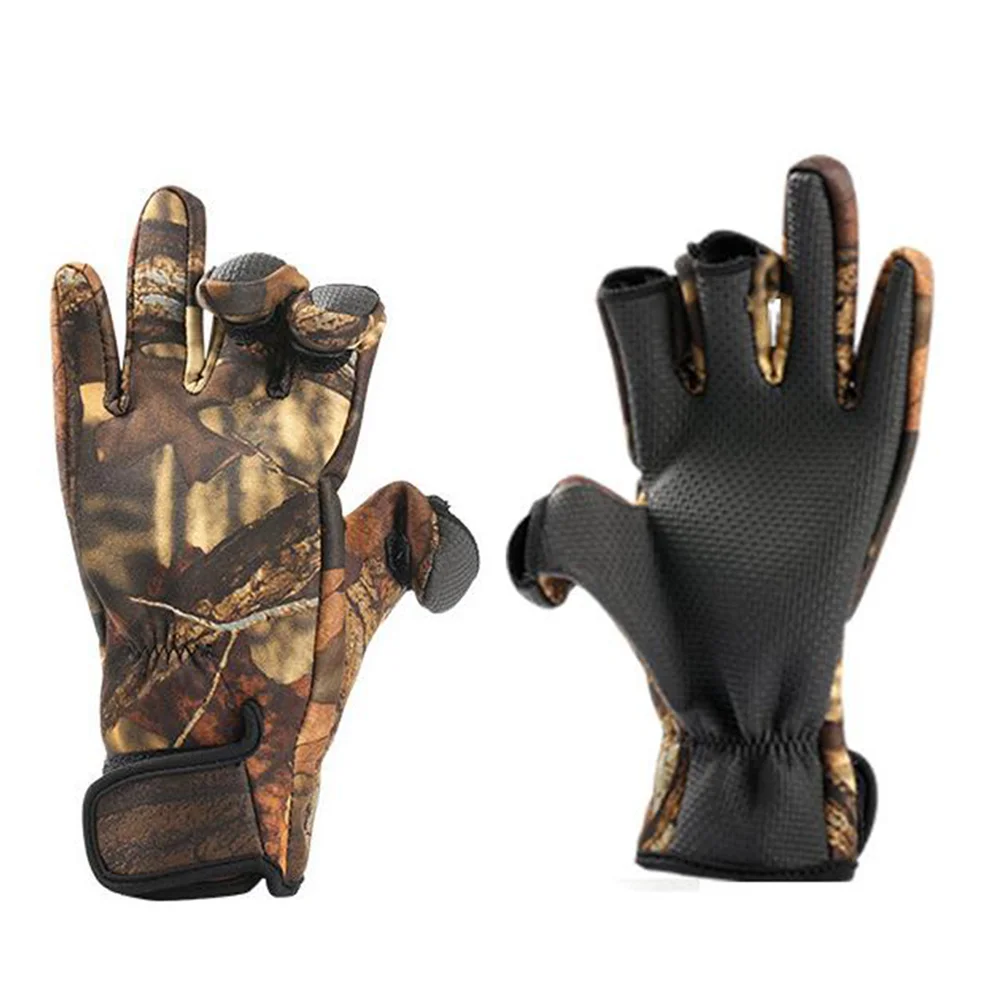 Thermal Gloves with Tape Anti-slip for Fishing Cycling 3-finger Exposure Riding Camouflage