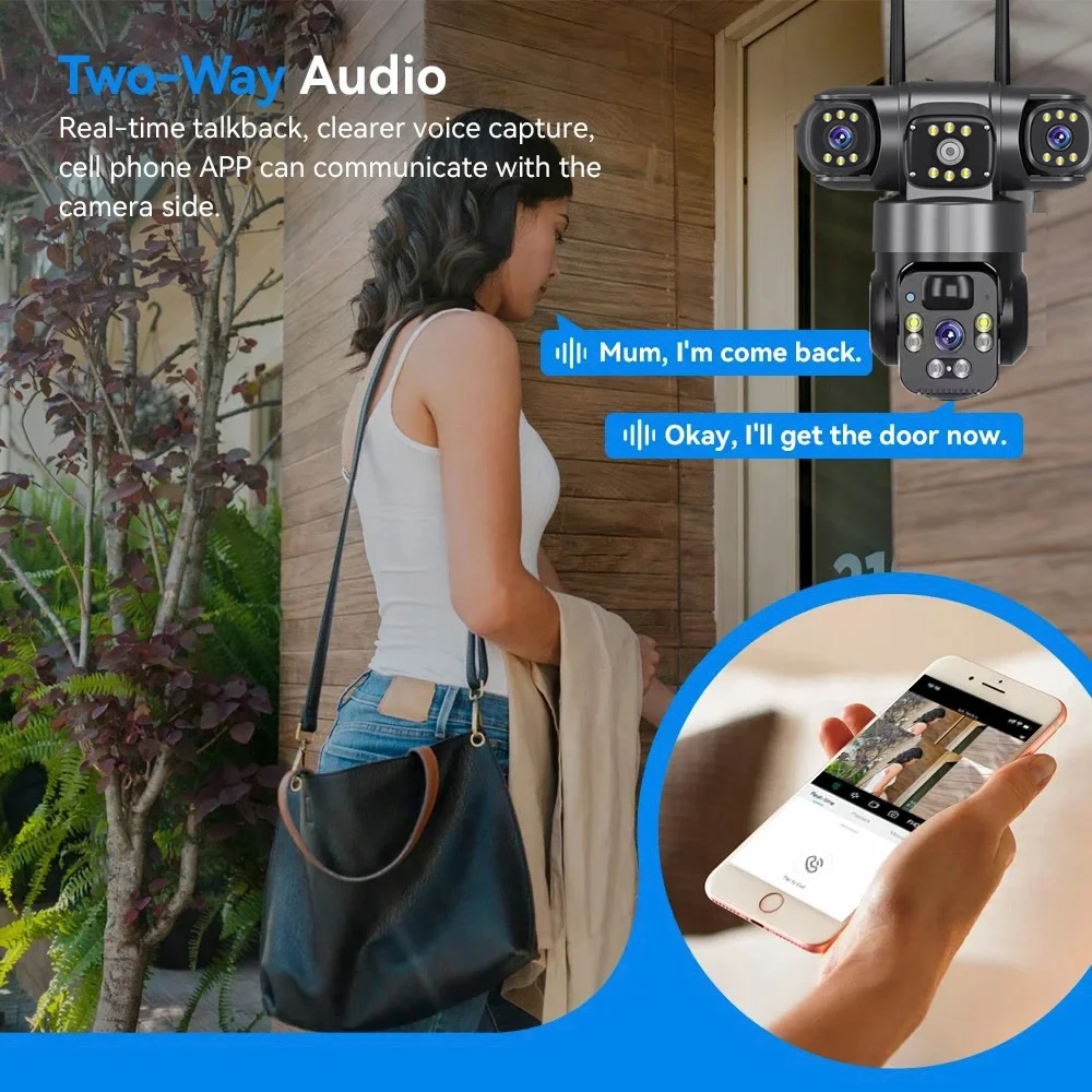 كاميرا واي فاي تعمل بالطاقة الشمسية بدقة 9 ميجابكسل، 3 شاشة، 3 عدسات، تكبير 10X PIR، كاميرا كشف الإنسان، مراقبة للرؤية الليلية، حماية أمنية