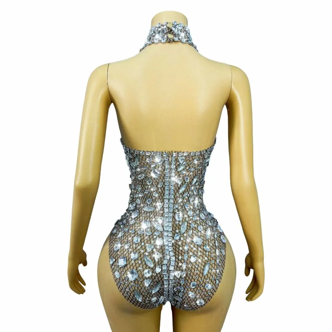 High-end Luxury Sparkly Rhinestone Swimsuit Club Singer Dance Stage Show Wear Event Elastic Outfit High Cut Thong Party Juanhua