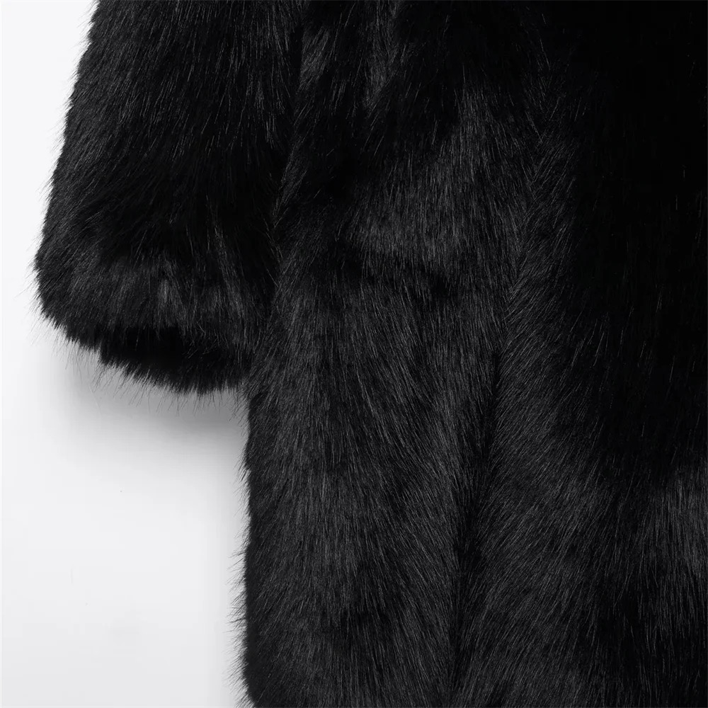 2024  Winter  New  Style  Women's  Casual  Luxury  Black Fur Artificial Fur Effect Solid Color Coat`