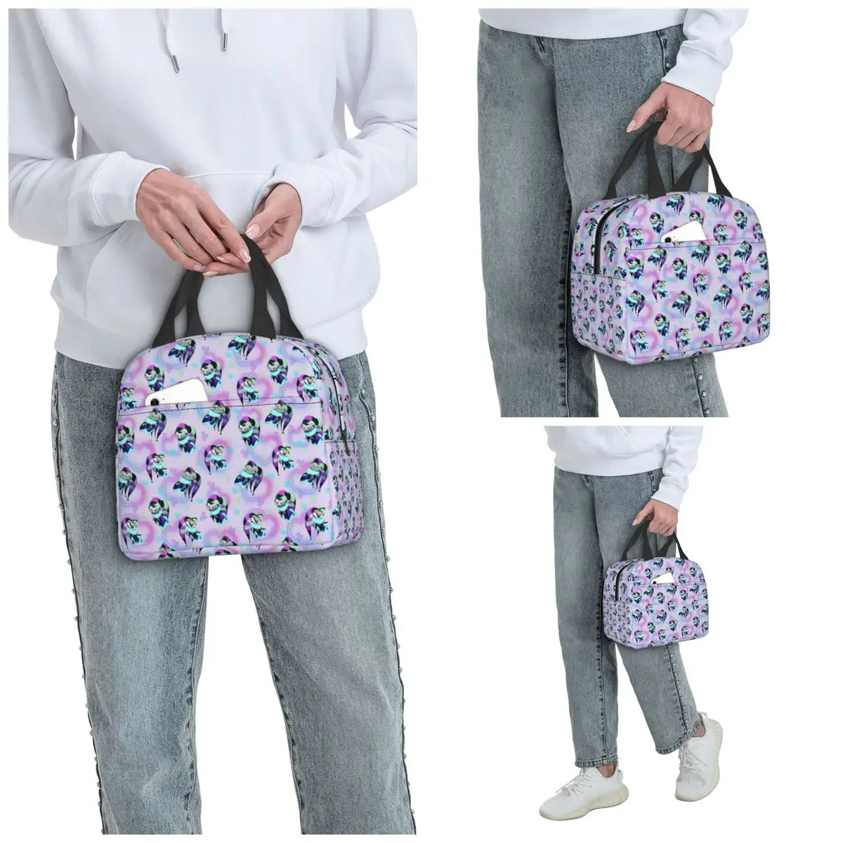 Fizzarolli Fizz Neon Hearts And Stars Helluva Boss Insulated Lunch Bag for Women Office Cooler Thermal Food Box Tote Lunch Boxes