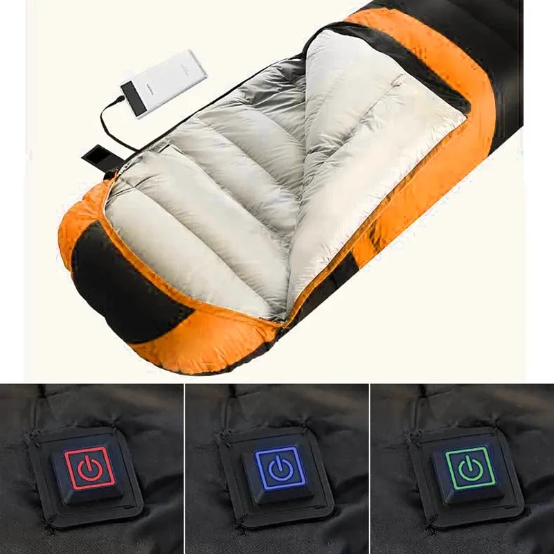 USB-Camping-Schlafsack, ultraleicht, wasserdicht, warm, mit Umschlag, Rucksack-Schlafsäcke für Outdoor-Reisen, Wandern, Heizmatte – Detail 6