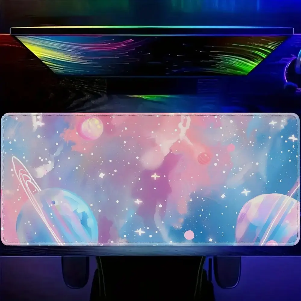 Galaxy Space Planets Aesthetic Desk Mat Extra Large Gaming Mouse Pad Non-Slip Rubber Base