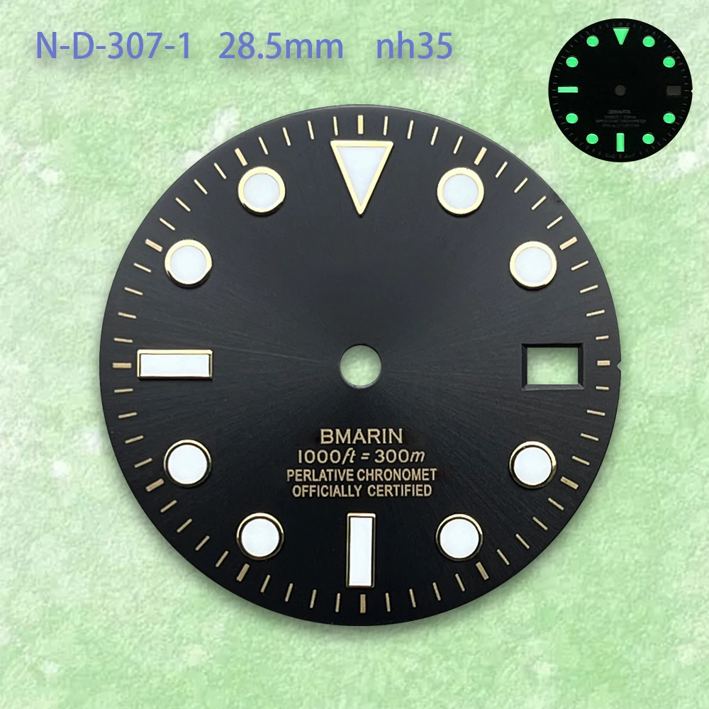 28.5mm S Logo Dial Black/Blue Suitable For NH35/NH36/4R/7S Japanese Automatic Movement Green Luminou