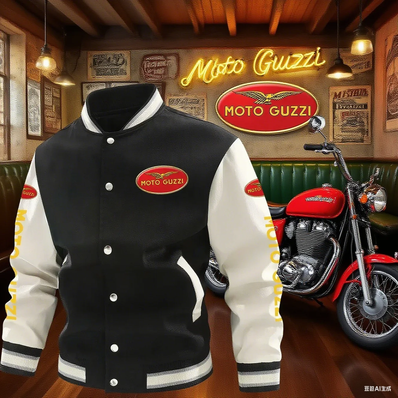 Nova primavera outono masculino moto guzzi logotipo jaqueta voadora moda casual zíper casaco de beisebol
