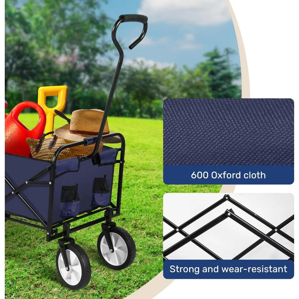 Collapsible Garden Cart with 360 Swivel Wheels, Adjustable Handle, 220lbs Capacity for Camping and Outdoor Use