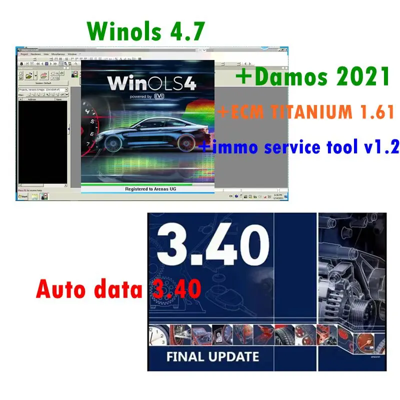 2024 New Auto Repair Software Auto Data 3.40+WinOLS 4.7 With Plugins +2021 Damos +ECM TITANIUM+ Immo Service Tool v1.2 Software