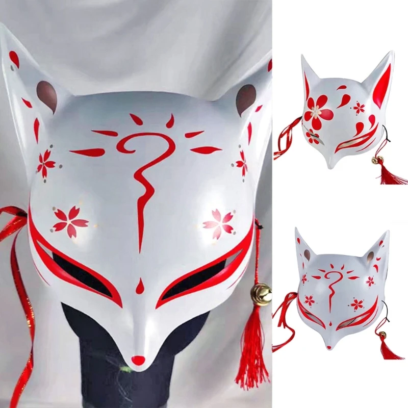 Kitsune  Masks for Cosplay Japanese  Traditional Halloween Party Costume Accessories with Adjustable Bandage