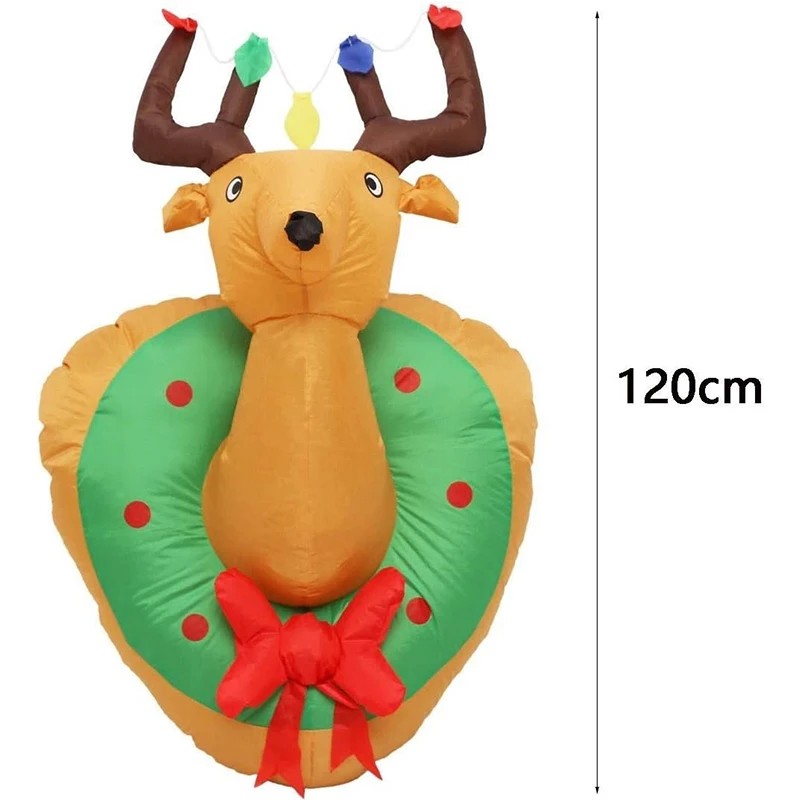 1.2M Christmas Elk Head Inflatable Mold Christmas Cartoon Moose Head Home Yard Decoration Gift LED Lighted Xmas Party Toys