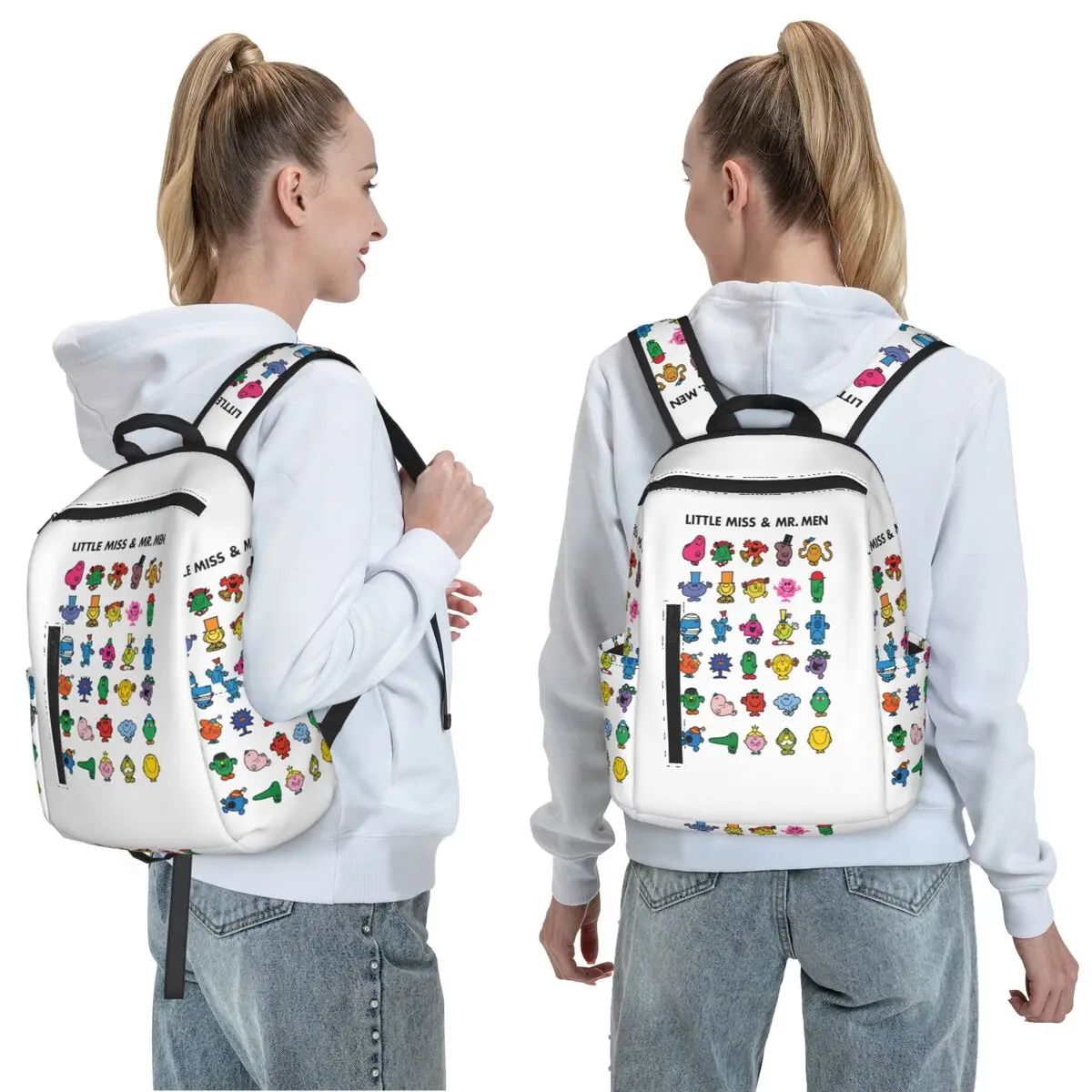 Little Miss And Mr. Men Backpack Daypack Large Capacity Kids BookBag School Bag Shoulder Bags for Men Women