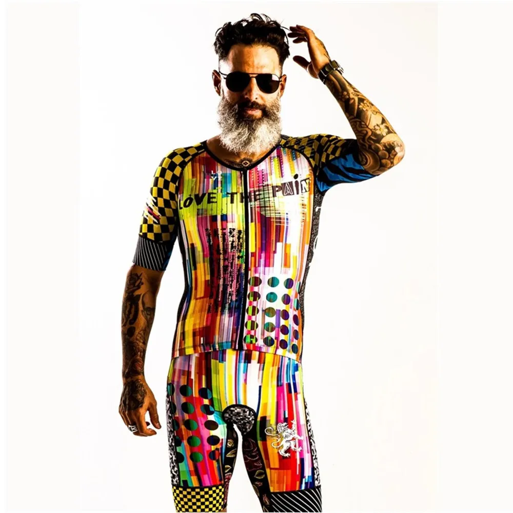 Love The Pain Men Cycling Skinsuit Triathlon Speedsuit Trisuit Short Sleeve Speedsuit Running Clothin Jumpsuit Clothing Set 9d
