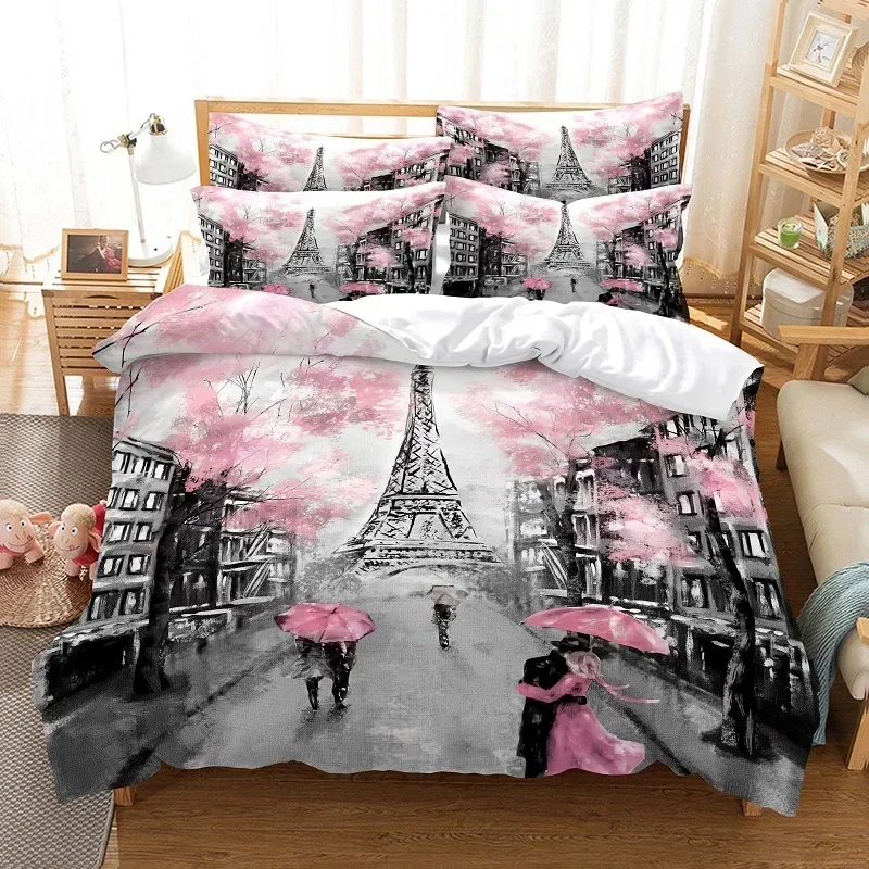 Juego de funda de edredón de la Torre Eiffel, ropa de cama con estampado Digital 3d, diseño de moda, juego de cama