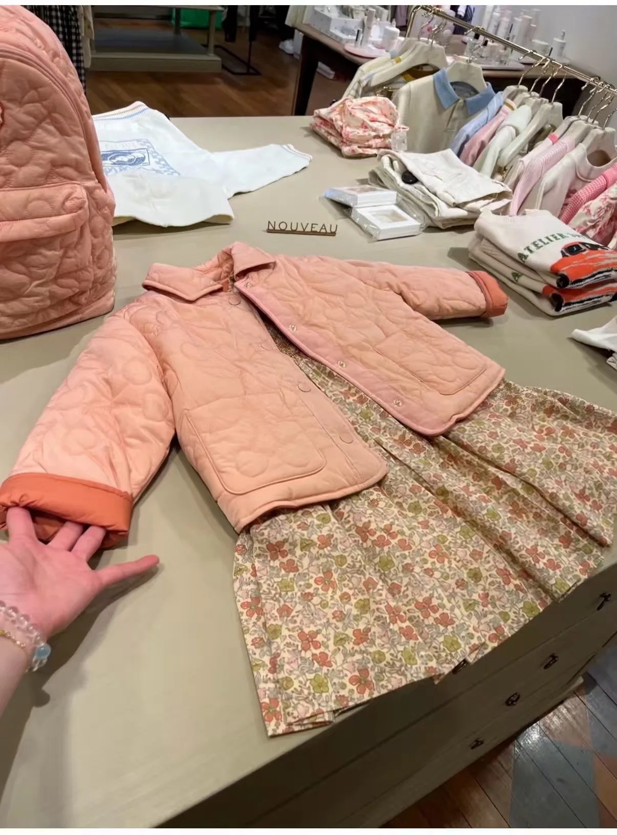 Girls Cotton Coat 26 Winter New Pink Cherry Embroidery Thickened Warm Children's Coat Cotton Lapel Girls Reversible Cotton Coat