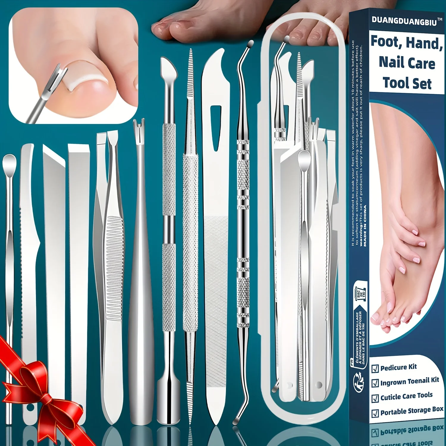 10pcs Stainless Steel Ingrown Toenail & Cuticle Removal Kit - Odorless Pedicure and Manicure Set