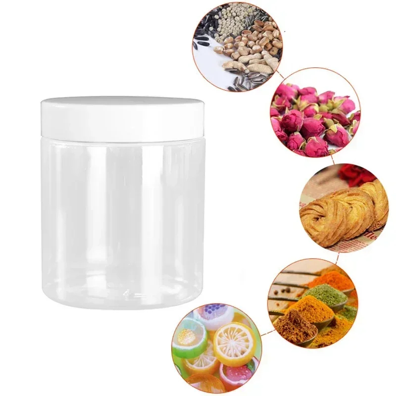 12Pcs 250ml Clear Plastic Jar With White Lid Candy Grain Storage Jars Cosmetic Face Cream Sample Bottle Kitchen Food Containers