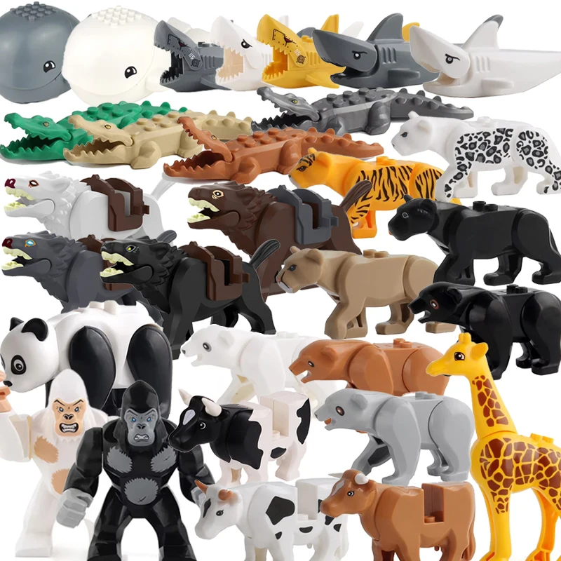 

Конструктор MOC в виде животных: шимпанзе, леопарды, панды, морские киты, акулы, крокодилы, фермы, коровы, украшение «сделай сам», модели, кирпичи, игрушки