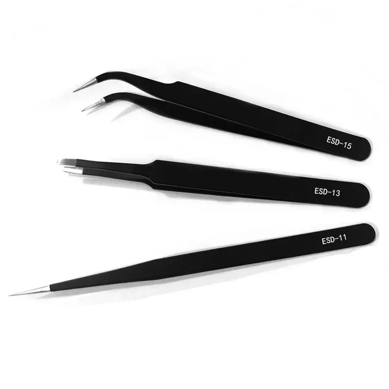 Anti-static precision tweezers set stainless steel ESD tweezers electronic repair soldering iron tool