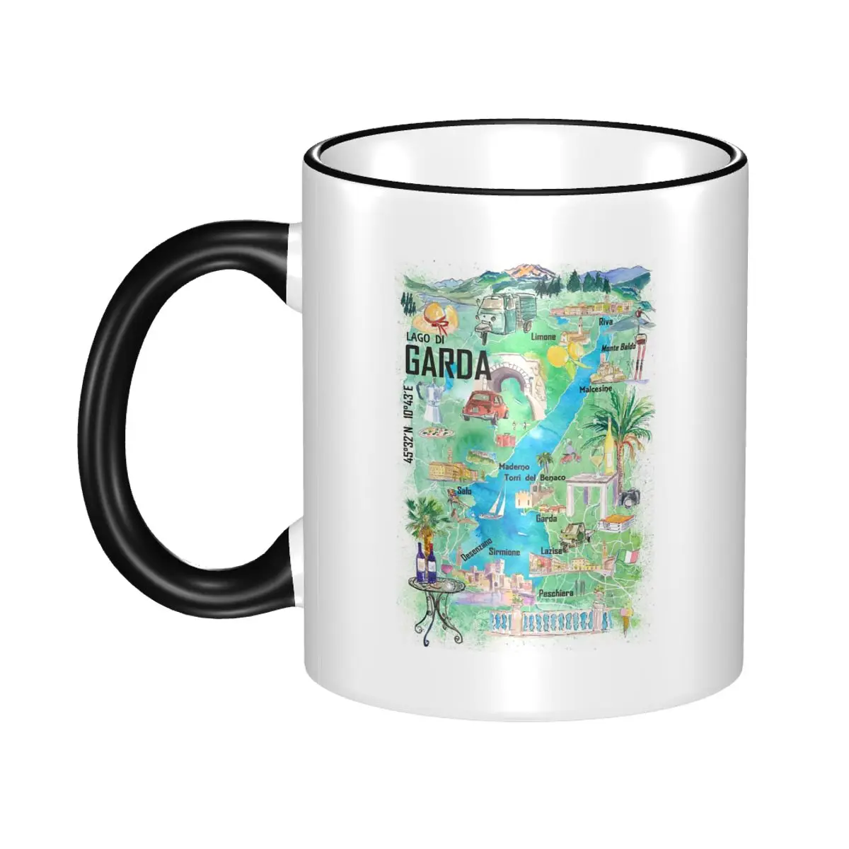 Lake Garda Italy Illustrated Map With Roads And Tourist Highlights Mug Ceramic Coffee Cups Tea Mugs Milk Cup Drinkware Woman Man