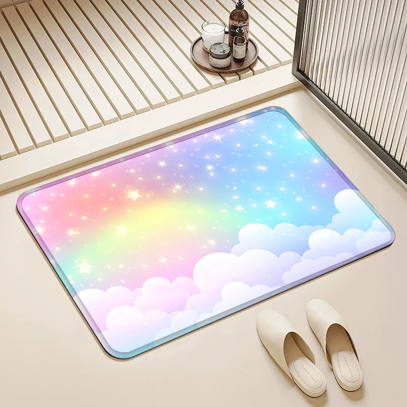 

Rainbow Star Cloud Doormat Non-Slip Floor Mat Home Entrance Door Rug Dreamy Style Decor Kids Room Bathroom