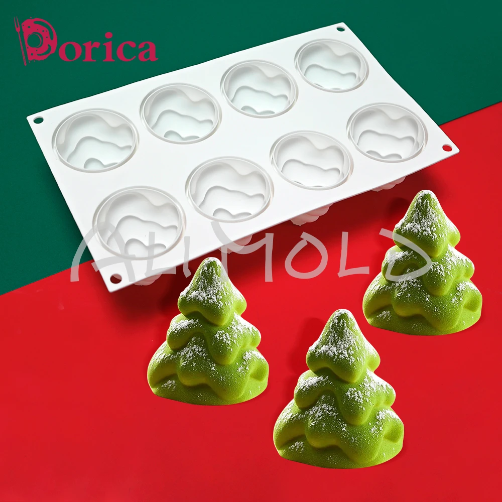 Dorica 3D 8 Cavity Christmas Tree Silicone Mousse Mold DIY Jelly Chocolate French Dessert Cake Decorating Tools Kitchen Bakeware