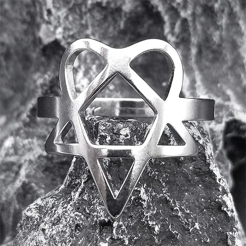 Heartagram Symbol of HIM Music Band Ring for Women Men Stainless Steel Hollow Heavy Metal Finger Rings Jewelry Gift