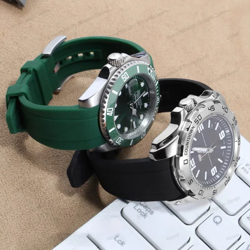 Gummi Silikon armband für Bürger gebogenes Ende Bogen Uhren armband für Swatch für Rolex für Seiko weiches wasserdichtes Armband 20mm 22mm