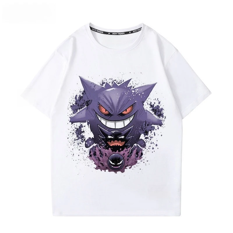 

Pokémon Gengar Printing Tee Pure Cotton T-shirt Men's 2026 Summer Fashion Oversize Street Casual Y2K Tops Streetwear Clothing