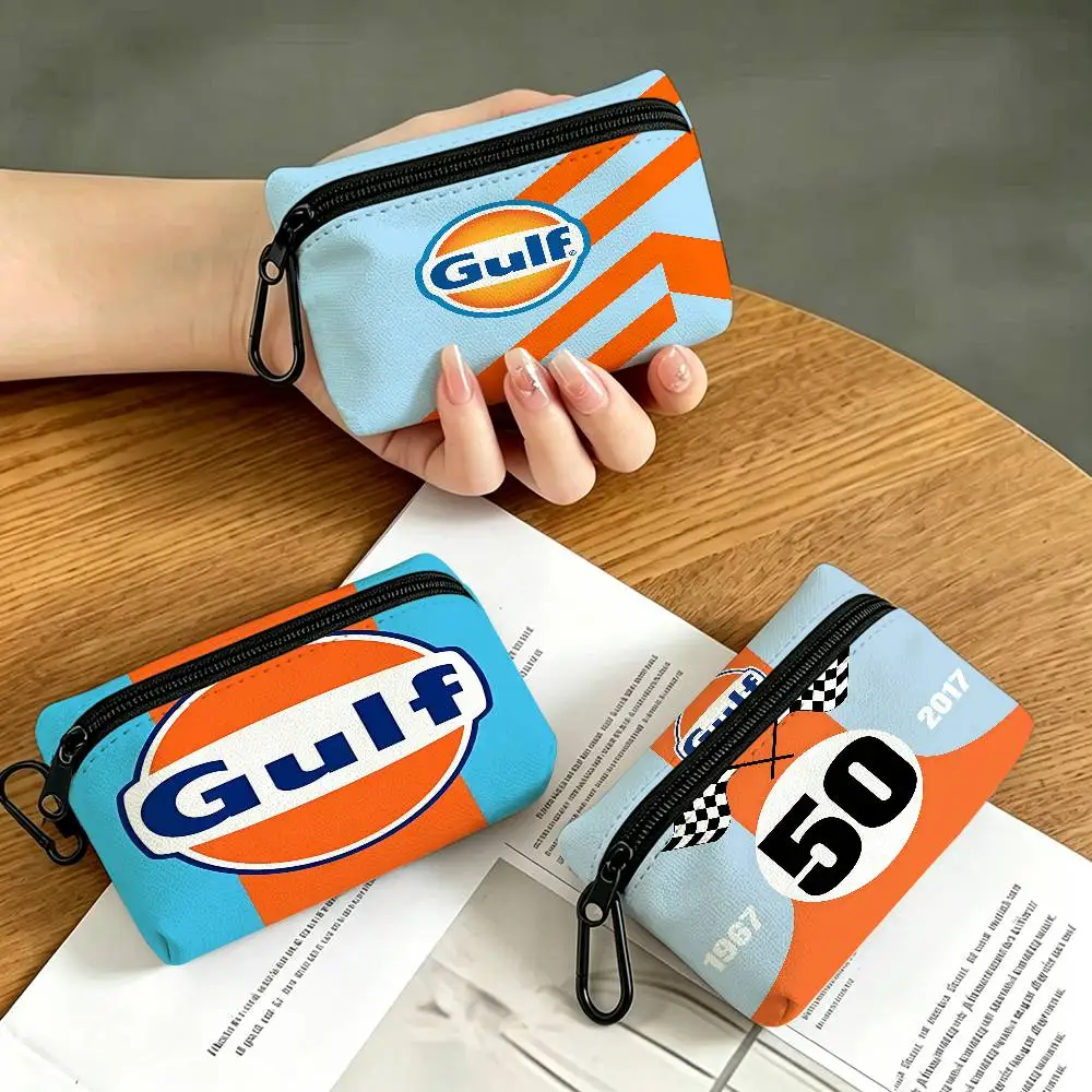 Fashion G-Gulf Logo Lightweight Oxford Fabric Coin Purse Carabiner Hook Design Mini Card Key Organizer Bag