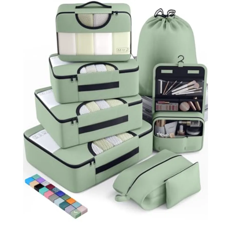 

8 Set Packing Cubes for Travel Essentials Suitcase Organizer Bags in 4 Sizes Carry-On Luggage Accessories with Large Laundry Ha