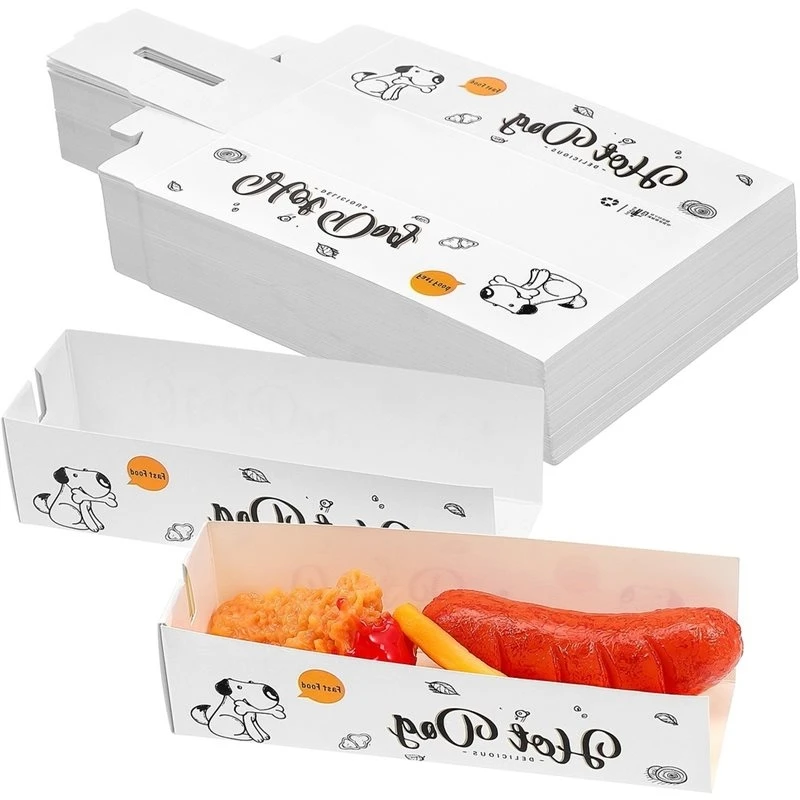 A96K-Cardboard Plates, 1Set/100Pcs Disposable Food Containers, Hot Dog Boxes, Wrapping Paper- Ideal For Parties, Catering