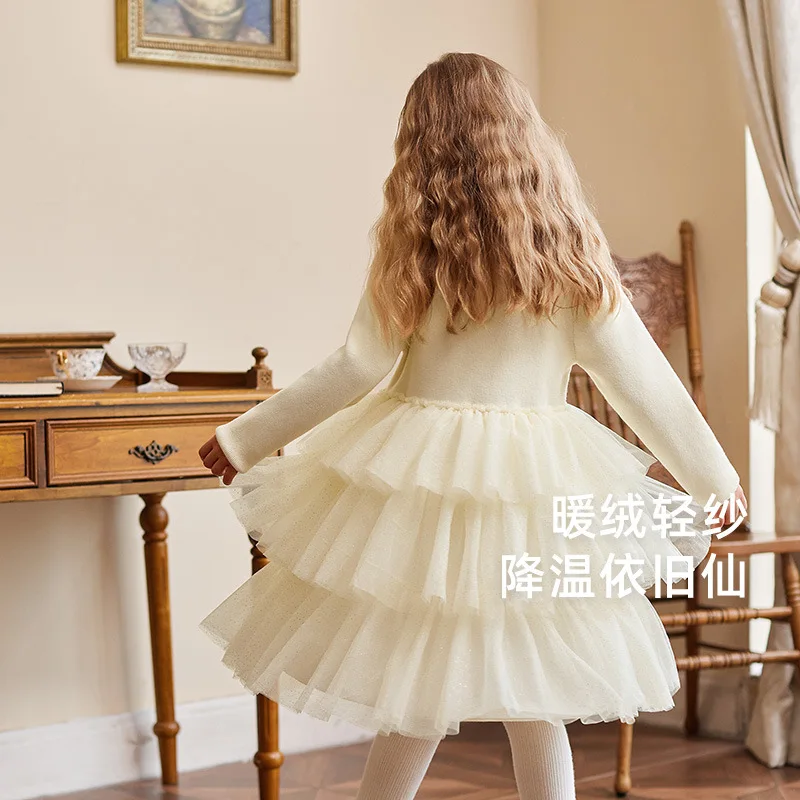 فستان بناتي كبير للأطفال للخريف والشتاء فستان الأميرة على الطراز الصيني فستان تول أنيق للأطفال فستان أحمر راقي مع Fle #4